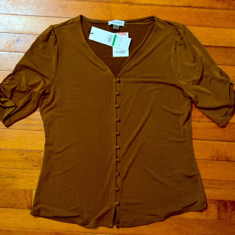 Brown Office Chic Business Blouse NWT